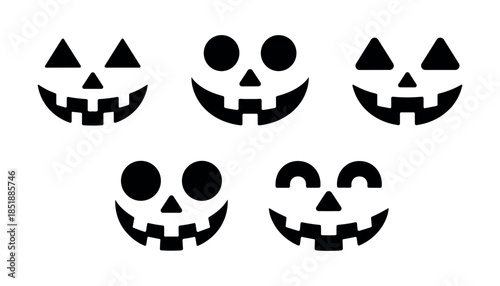 Black silhouette jack o lantern faces with various expressions pumpkin halloween 