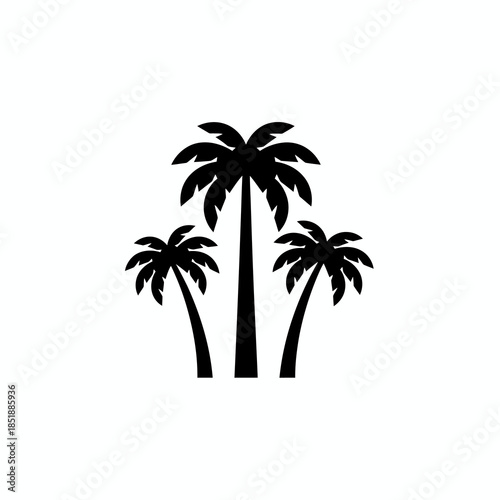 Elegant vector silhouette design featuring a cluster of three iconic palm trees, evoking feelings of tropical serenity, vacation escapes, and sunny beach destinations