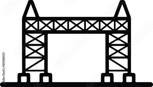 Silhouette steel bridge structure with geometric truss design Vector Illustration