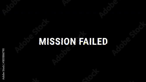 mission failed text looped animation with glitch effect, Animation retro game defeat screen. 4K video.