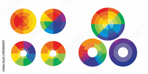 Colorful circular designs displaying vibrant color palettes and geometric patterns