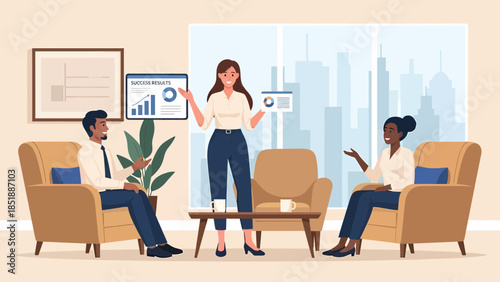 Business Meeting with Colleagues Discussing Data.