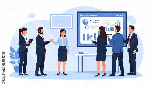 Business Professionals Analyzing Data on Screen.