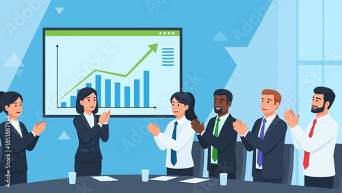 Business Professionals Celebrating Success with Graph.