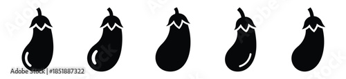 Collection of  eggplant silhouette icon set. cooking vector icons illustration