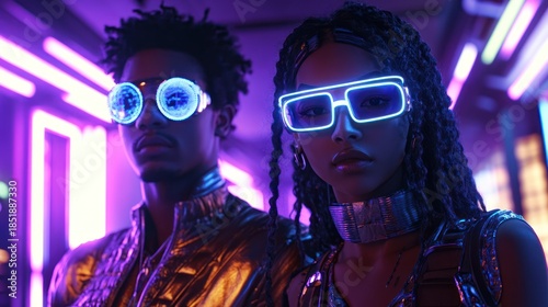 Wallpaper Mural Cyberpunk couple neon lights city night club party Torontodigital.ca