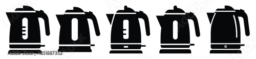 Collection of  electric kettle silhouette icon set. cooking vector icons illustration