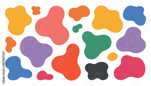 Collection of organic blob shapes in various bright colors on a white background abstract colorful