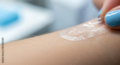 Nanopatch application as it adheres to skin showing seamless integration and gradual disappearing process