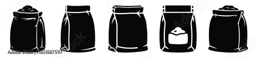 Collection of  flour bag silhouette icon set. cooking vector icons illustration