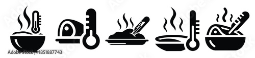 Collection of  food temperature silhouette icon set. cooking vector icons illustration