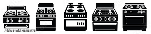 Collection of  gas stove silhouette icon set. cooking vector icons illustration