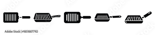 Collection of  grilling pan silhouette icon set. cooking vector icons illustration