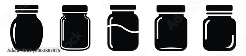 Collection of  jar storage silhouette icon set. cooking vector icons illustration