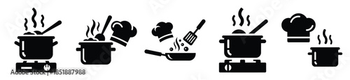 Collection of  lunch cooking silhouette icon set. cooking vector icons illustration
