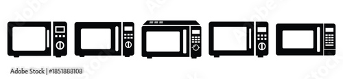 Collection of  microwave oven silhouette icon set. cooking vector icons illustration