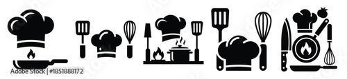 Collection of  modern cooking silhouette icon set. cooking vector icons illustration
