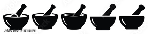 Collection of  mortar and pestle silhouette icon set. cooking vector icons illustration