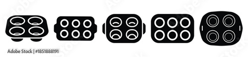 Collection of  muffin pan silhouette icon set. cooking vector icons illustration