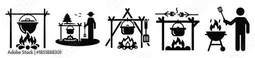 Collection of  outdoor cooking silhouette icon set. cooking vector icons illustration