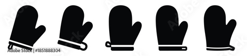 Collection of  oven mitt silhouette icon set. cooking vector icons illustration