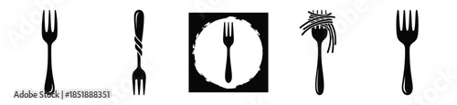 Collection of  pasta fork silhouette icon set. cooking vector icons illustration