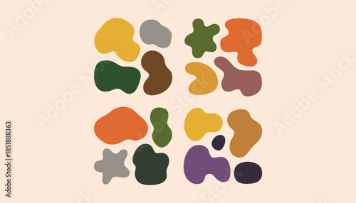 Colorful abstract shapes on beige background blobs 