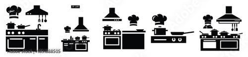 Collection of  restaurant kitchen silhouette icon set. cooking vector icons illustration