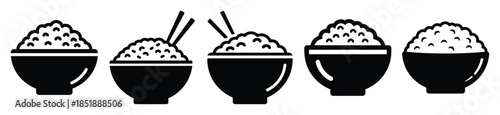 Collection of  rice bowl silhouette icon set. cooking vector icons illustration