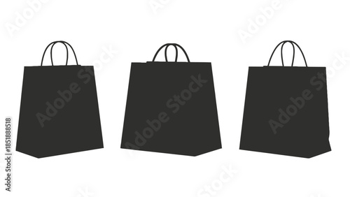 Three black paper shopping bags with handles