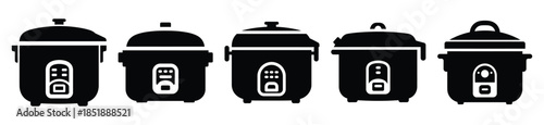 Collection of  rice cooker silhouette icon set. cooking vector icons illustration