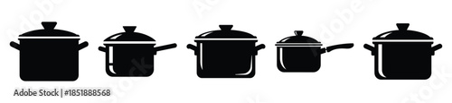 Collection of  saucepan with lid silhouette icon set. cooking vector icons illustration