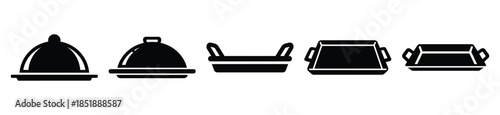 Collection of  serving tray silhouette icon set. cooking vector icons illustration