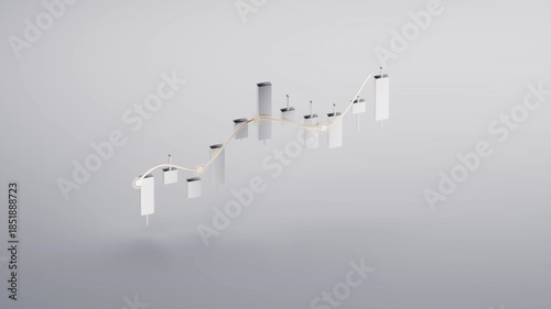 Metallic candlestick chart with white background, 3d rendering.