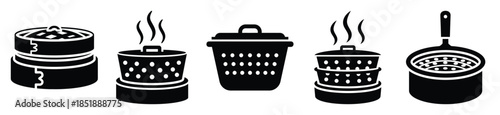 Collection of  steam basket silhouette icon set. cooking vector icons illustration