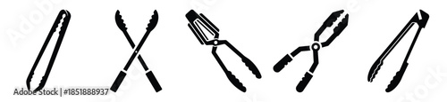 Collection of  tongs tool silhouette icon set. cooking vector icons illustration