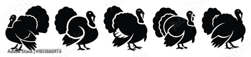 Collection of  turkey silhouette icon set. cooking vector icons illustration