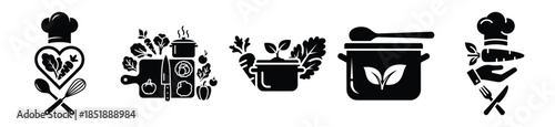 Collection of  vegan cooking silhouette icon set. cooking vector icons illustration