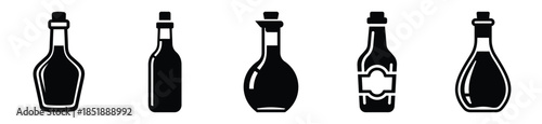 Collection of  vinegar bottle silhouette icon set. cooking vector icons illustration