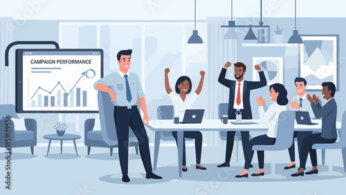 Business Team Celebrating Success in Meeting.