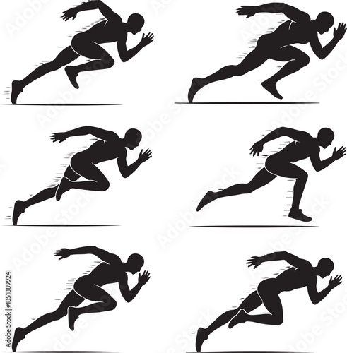 Six sequential silhouettes of a runner sprinting in action