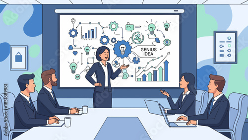 Business Team Meeting with Presentation.