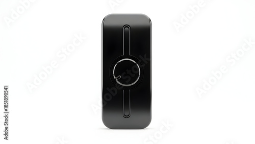 A sleek, compact electronic device with a minimalist design, featuring a central circular control knob, symbolizing intuitive interaction and modern technology in a connected world