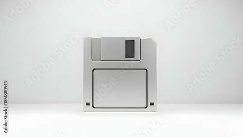 Detailed 3D render of a classic floppy disk, symbolizing the evolution of digital data storage and historical computing, evoking nostalgic charm of obsolete technology