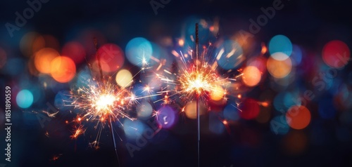 The Sparklers Gleaming Against a Colorful Bokeh Background at Night Celebrations