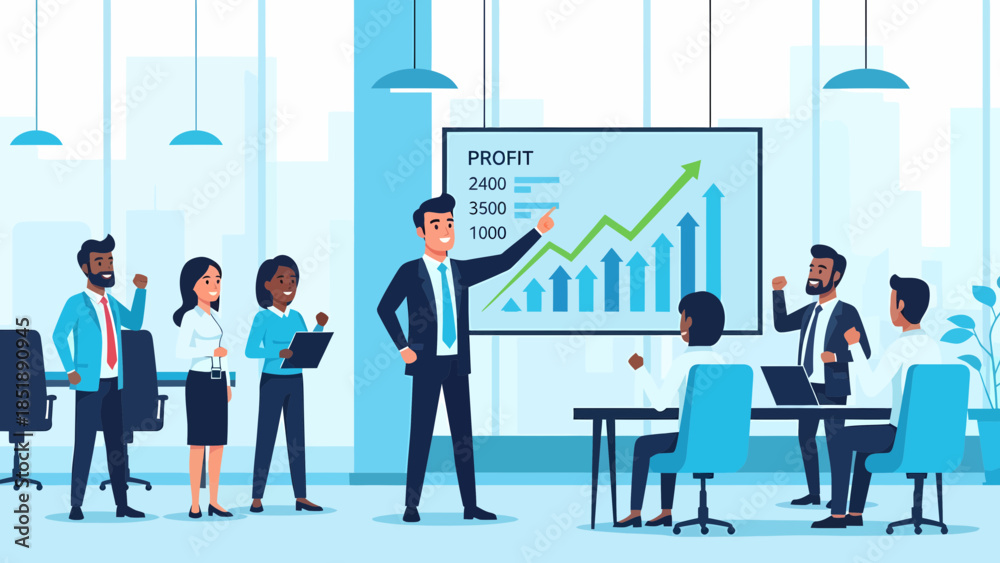 Fototapeta premium Businessman presenting graph to colleagues in meeting 2.