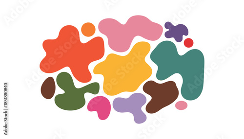 Organic blob shapes in various colors scattered on a white background abstract organic shapes blobs colorful