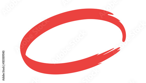 Red abstract brush stroke forming a curved shape on white background