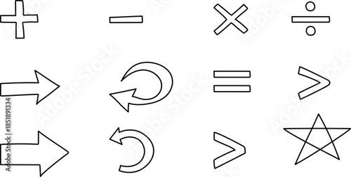 Mathematical symbols and icons isolated on transparent background