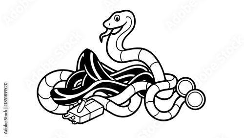 Snake wrapped around gift with joyful expression